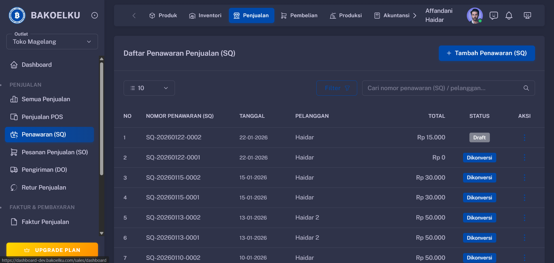 Sales Quotation Interface